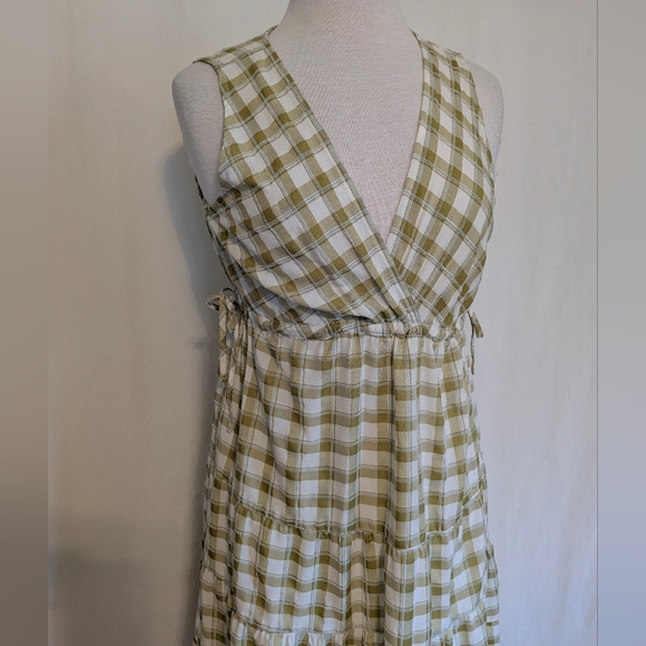Max Studio Plaid Sleeveless Empire Waist Tiered Midi Dress Large - Picture 2 of 11